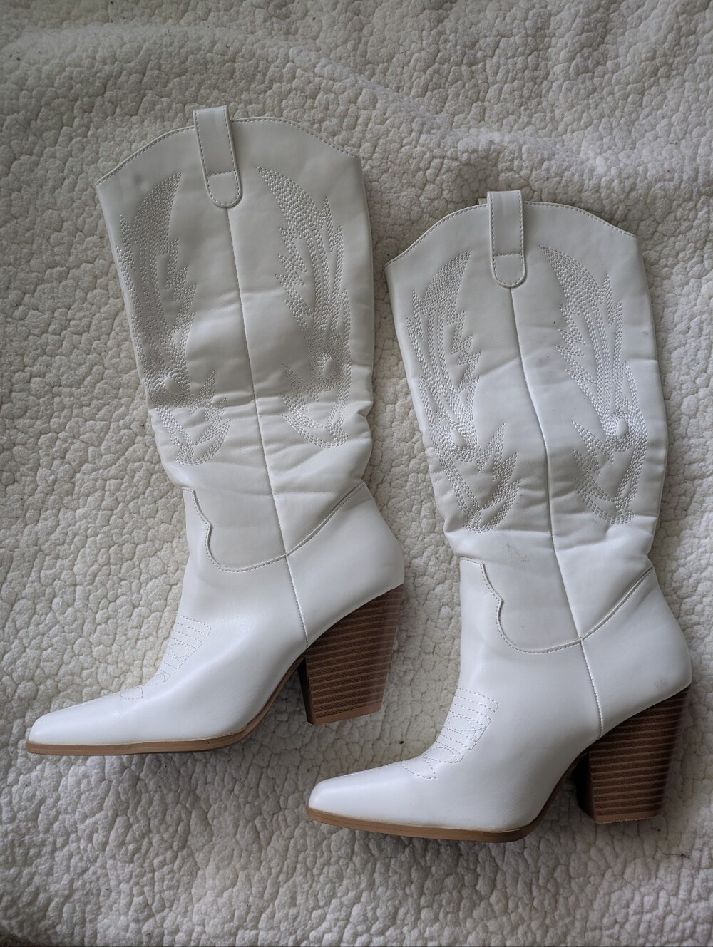 White Western faux Leather Mid-Calf Boots